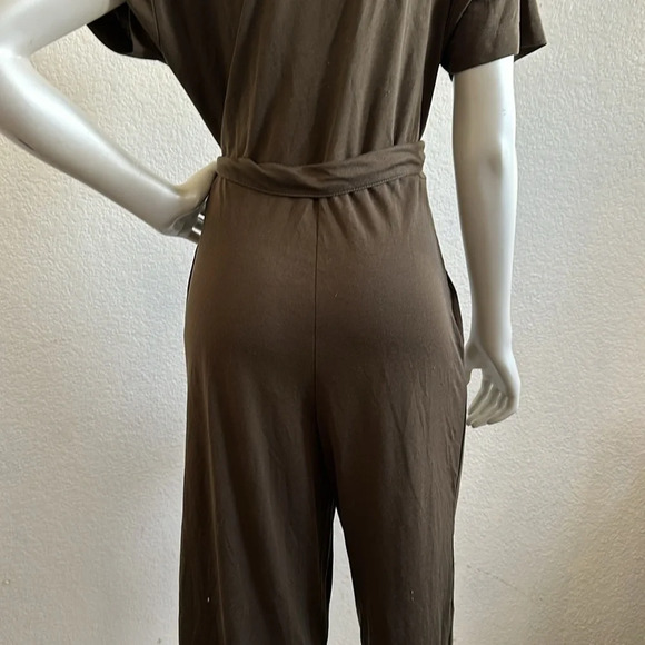 ZARA WOMAN OLIVE GREEN JUMPSUIT WITH BELT SHORT SLEEVE - Picture 10 of 12